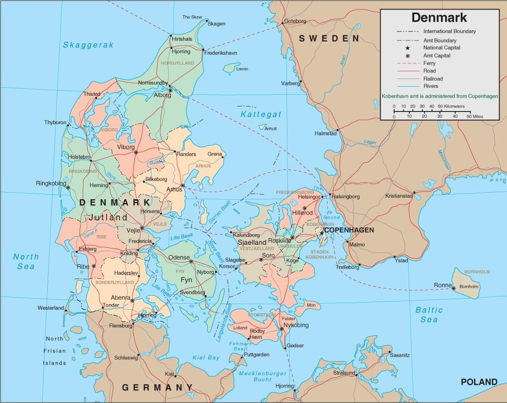 Mappa della danimarca traghetto 