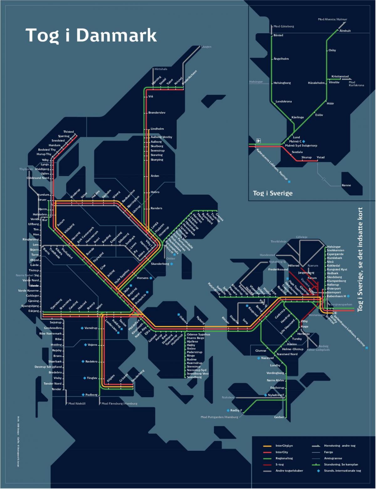 Mappa di treni in copenhagen, danimarca